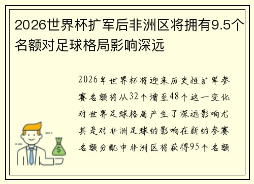 2026世界杯扩军后非洲区将拥有9.5个名额对足球格局影响深远 2026世界杯扩军后非洲区将拥有9.5个名额对足球格局影响深远